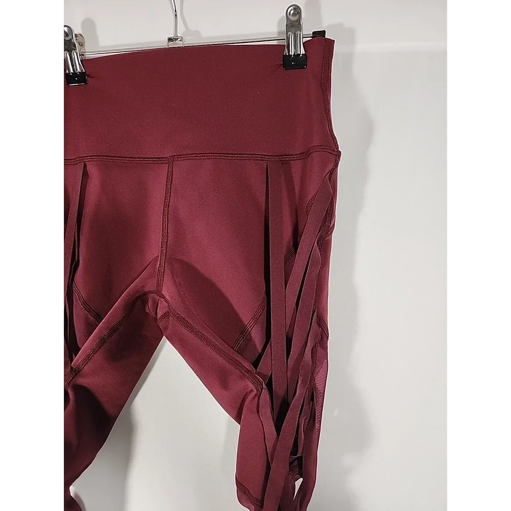 Alo Yoga‎ High Waist Wrapped Stirrup Legging Burgundy Mesh Cutout Womens S